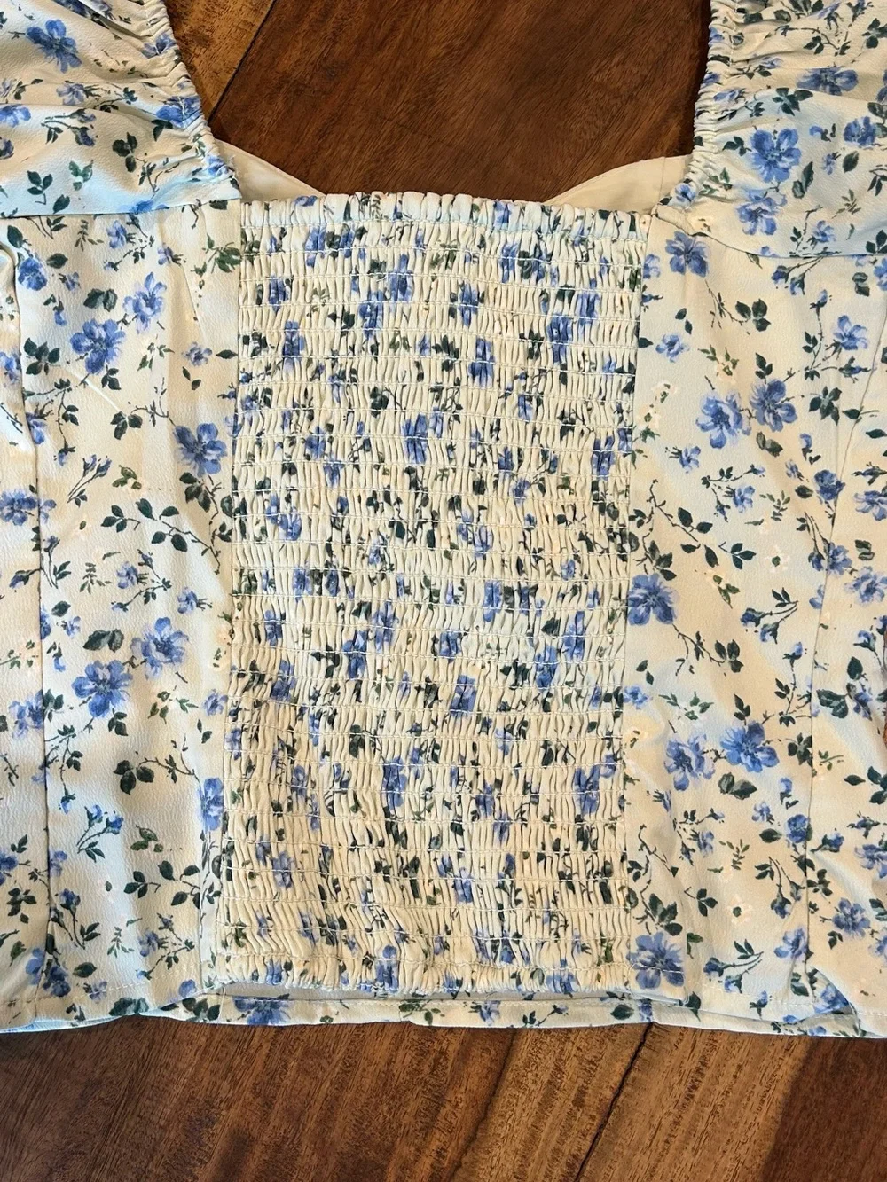 Abercrombie and Fitch Lace-Up Sweetheart Top - Cream with Blue Floral